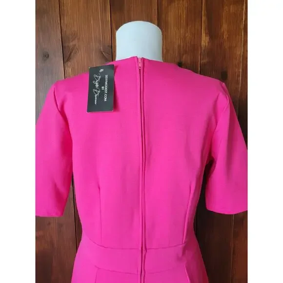 🗽 Brigitte Brianna New York Dress Women L Fuchsia Modest Midi– Made in USA Chic - Picture 10 of 16